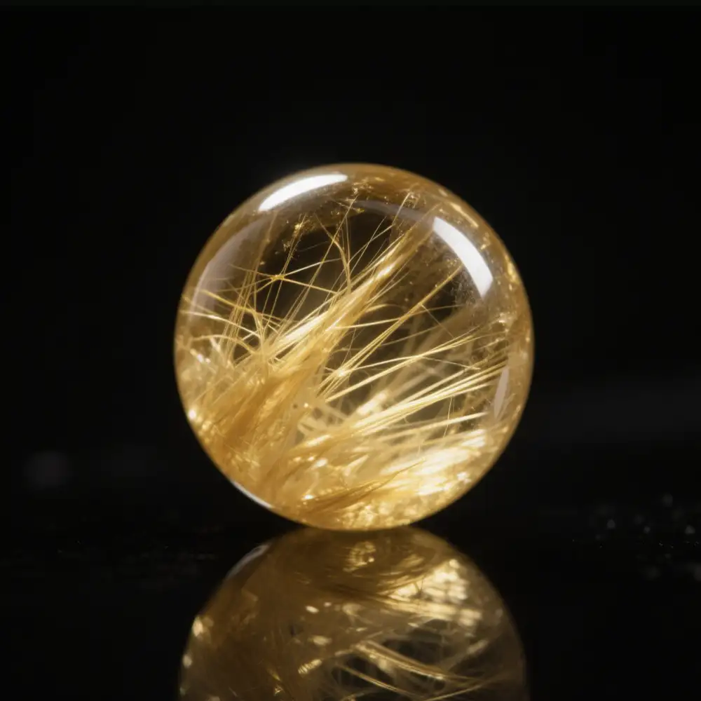 Metal element natural crystal sphere (gold rutilated quartz) for handmade crystal jewelry, part of the five elements crystal collection