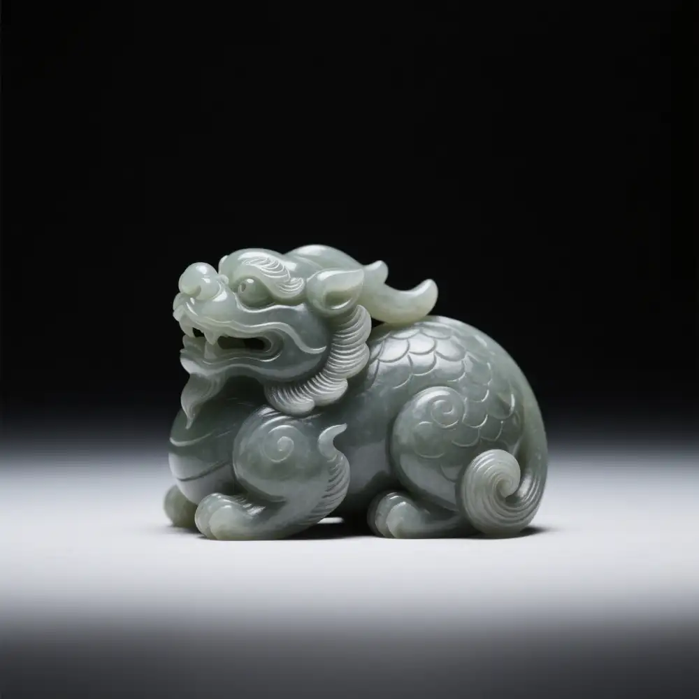 Hand-carved jade Pixiu figurine, natural stone carving for spiritual jewelry and DIY crafts
