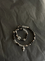 Silver Obsidian & Clear Quartz Bracelet on Wrist, Silver Charms Shine, Water-Metal Energy Builds Edgy Aura