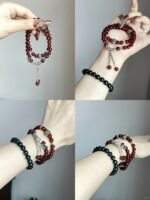 Garnet & silver bracelet on wrist, daily layering style, fire-metal energy enhancing charm