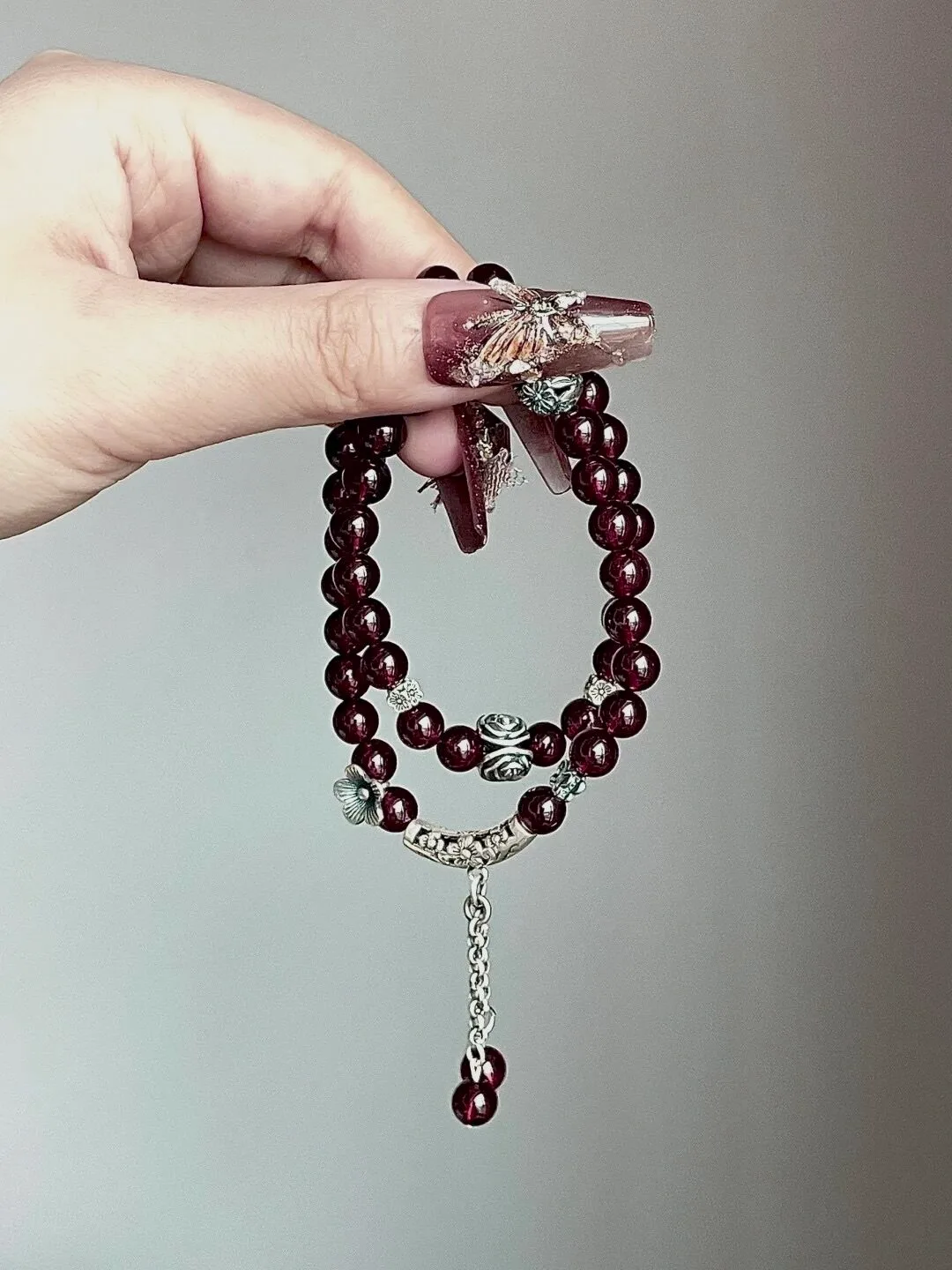 Natural Red Garnet & 925 Antiqued Sterling Silver Multi-Wrap DIY Gemstone Bead Bracelet Kit - Image 4