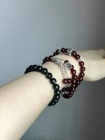 Multi-strand garnet bracelet with silver carvings, vintage design, fire-metal energy gathering luck