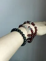 Multi-strand garnet bracelet with silver carvings, vintage design, fire-metal energy gathering luck