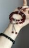 Layered garnet double-strand bracelet with silver, red & black contrast, fire-metal synergy boosting aura