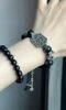 Detail of Vintage Silver Plaque Bracelet, Hawk-Eye Stone & Silver Totem Echo, Water-Metal Energy Builds Edgy Aura