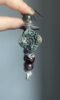 Design close-up of Jiangzi bracelet, silver carvings & multi-stones, earth-fire-metal energy in knots