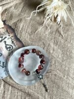 Multi-Angle Display of Red Rutilated Quartz Bracelet, Silver Charms & Red Beads Match, Fire Energy Shows Passionate Charm