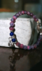 Close-up of Plum Tourmaline Bracelet, Lapis Lazuli Accents & Vintage Silver Match, Wood-Water-Metal Energy Shows Rustic Style