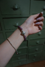 Worn Plum Tourmaline Bracelet, Vintage Silver Shines, Wood-Metal Energy Builds Retro Aura