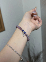 Detail of Plum Tourmaline Bracelet, Vintage Silver & Purple Beads Match, Wood-Metal Energy Shows Delicate Craft