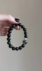 Display of 10mm Obsidian & Green Phantom Bracelet, Silver & Black-Green Contrast, Water-Wood-Metal Energy Shows Balance Philosophy