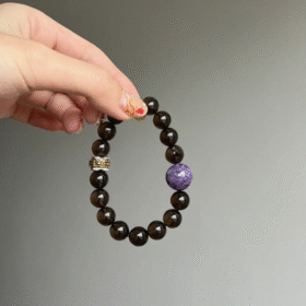 Multi-Angle 10mm Smoky Quartz & Charoite Bracelet, Charoite & Smoky Match, Earth-Wood-Metal Energy Shows Diverse Charm