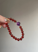 Multi-Angle 8mm Garnet & Amethyst Bracelet, Silver & Red-Purple Mix, Fire-Water-Metal Energy Shows Balance Philosophy