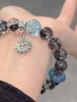 Worn Herkimer Diamond & Devil’s Blue Aquamarine Bracelet, Devil Eye Accents, Water-Metal Energy Hides High-Frequency Protection