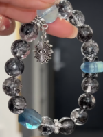 Display of Herkimer Diamond & Devil’s Blue Aquamarine Bracelet, Devil Eye & Blue-Black Mix, Water-Metal Energy Shows Diverse Charm
