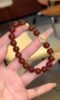 Close-Up of Orange Garnet & Silver-Gold Bracelet with Tourmaline Gourd & “Fu” Charm, Fire-Earth-Gold Energy Boosts Abundance Power