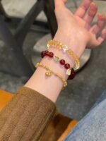 Stacked Orange Garnet & Silver-Gold Bracelet, Layered Design, Fire-Earth-Gold Energy Sparks Inspiration Resonance