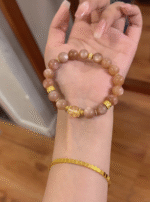Display of Sunstone & Silver-Gold Bracelet, Beads and Silver-Gold Accents, Fire-Gold Energy Hides Luck Whispers