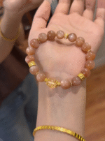 Held Sunstone & Silver-Gold Bracelet, Warm Brown Beads with Silver-Gold Accents, Fire-Gold Energy Unleashes Warm Creativity