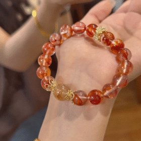 Held Red Fire Quartz & Silver-Gold Bracelet, Unique Patterns Show Niche Elegance, Fire-Gold Energy Boosts Fate Breakthrough