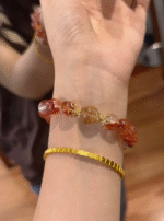 Stacked Red Fire Quartz & Silver-Gold Bracelet with Gold Bangle, Fire-Gold Energy Sparks Inspiration Resonance