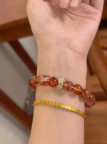 Worn Red Fire Quartz & Silver-Gold Bracelet, Vivid Red Patterns with Gold Accents, Fire-Gold Energy Unleashes Transformation Power