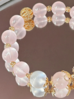 Worn Rose Quartz & Yellow Azeztulite & Moonstone Bracelet with Silver-Gold Accents, Earth-Fire-Water-Gold Energy Awakens Feminine Power
