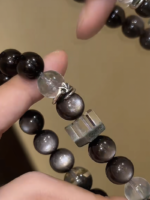 Display of Black Rutilated Quartz Bracelet, Unique Gem Shapes, Water-Wood-Metal Shows Edgy Awakening