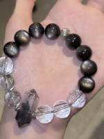Dual Bracelets Display, Herkimer-Black Rutilated & Green Phantom-Silver Sheen Coexist, Water-Metal-Fire-Wood Energy Blooms Edgy Twin Magic