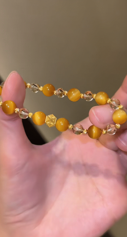 Display of 6-8mm Tiger’s Eye & Citrine Bracelet, Metal-Fire Empowers Ambition Growth