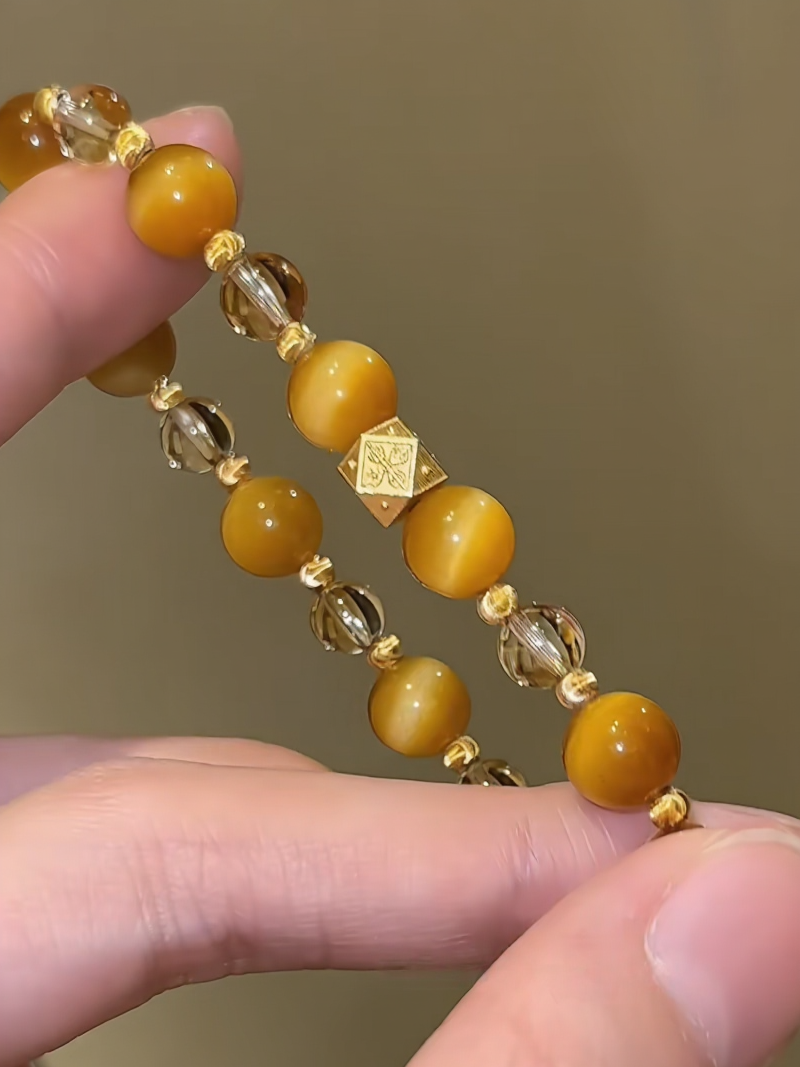 Multi-Angle 6-8mm Tiger’s Eye & Citrine Bracelet, Gold-Yellow Mix Embodies Breakthrough Philosophy