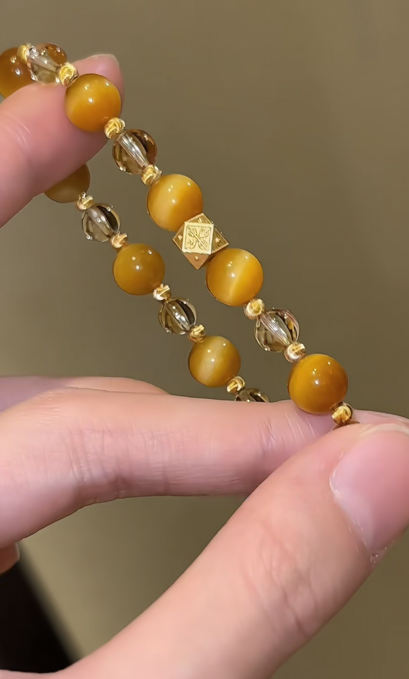 Multi-Angle 6-8mm Tiger’s Eye & Citrine Bracelet, Gold-Yellow Mix Embodies Breakthrough Philosophy
