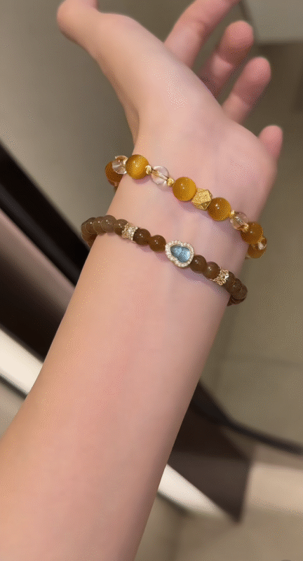 Worn 6-8mm Tiger’s Eye & Citrine Bracelet, Metal-Fire Symbiosis Anchors Decision Focus