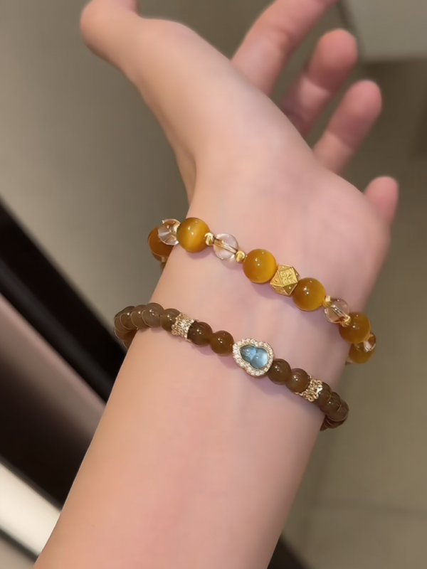 Worn 6-8mm Tiger’s Eye & Citrine Bracelet, Metal-Fire Symbiosis Anchors Decision Focus