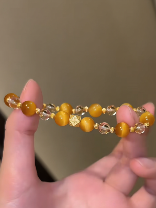 Held 6-8mm Tiger’s Eye & Citrine Bracelet, Citrine’s Translucency Ignites Action Drive