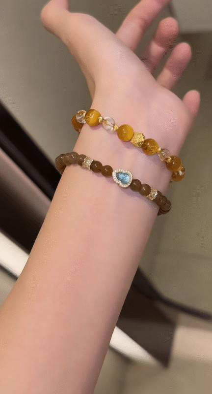 Worn Nephrite Sugar Jade & Aquamarine Gourd Bracelet, Aquamarine Accents, Earth-Water Energy Hides Balance Whispers