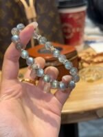 Multi-Angle Gray Moonstone & Silver Bracelet, Gray Moonstone’s Blue Flash Shines, Water-Gold Energy Shows Spiritual Philosophy