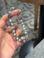 Held Gray Moonstone & Silver Bracelet, Gray Moonstone Beads’ Blue Flash, Water Energy Boosts Spiritual Insight