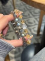 Detail of Brazilian High-Clarity Citrine & Clear Quartz with Silver Bracelet, Silver Engravings Accent, Fire-Gold Energy (Azeztulite-Inspired) Hides Creative Whispers