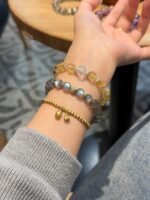 Stacked Brazilian High-Clarity Citrine & Clear Quartz with Silver Bracelet, Citrine’s Golden Shine, Quartz’s Transparency, Fire-Gold Energy (Azeztulite-Inspired) Boosts Inspiration Resonance