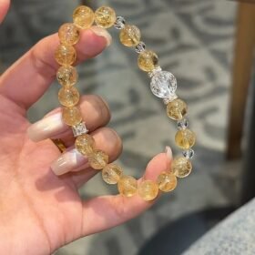 Held Brazilian High-Clarity Citrine & Clear Quartz with Silver Bracelet, Citrine’s Bulb-Like Glow, Quartz’s Purity, Fire-Gold Energy (Azeztulite-Inspired) Shows Creative Edge