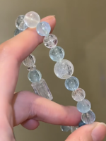 Detail of Multi-Aquamarine Bracelet, Needle Inclusions in Blue-Needle Aquamarine, Water Energy Interprets Spiritual Philosophy