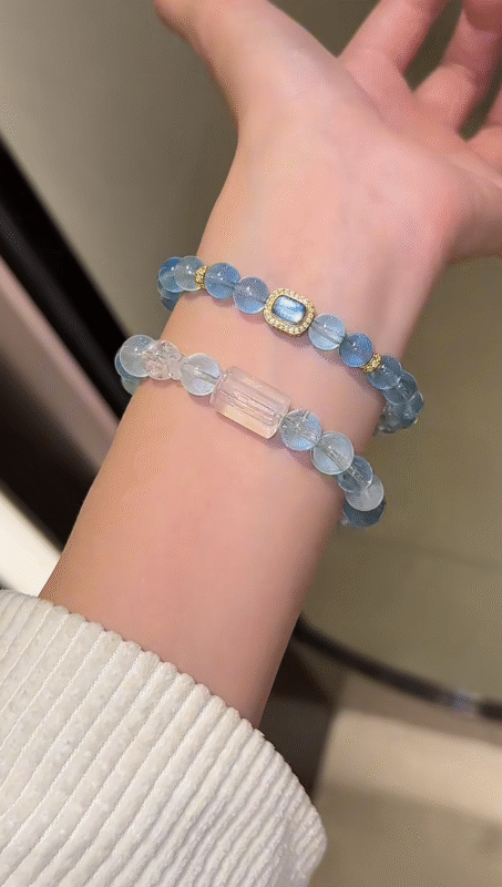 Stacked Multi-Aquamarine Bracelet, Rich Blue of Old-Mine Aquamarine, Water Energy Hides Communication Whispers