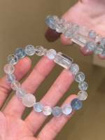 Held Multi-Aquamarine Bracelet, Ice-Flake Aquamarine Clarity, White Azeztulite & Blue Moonstone Accents, Water Energy Sparks Intuition Resonance