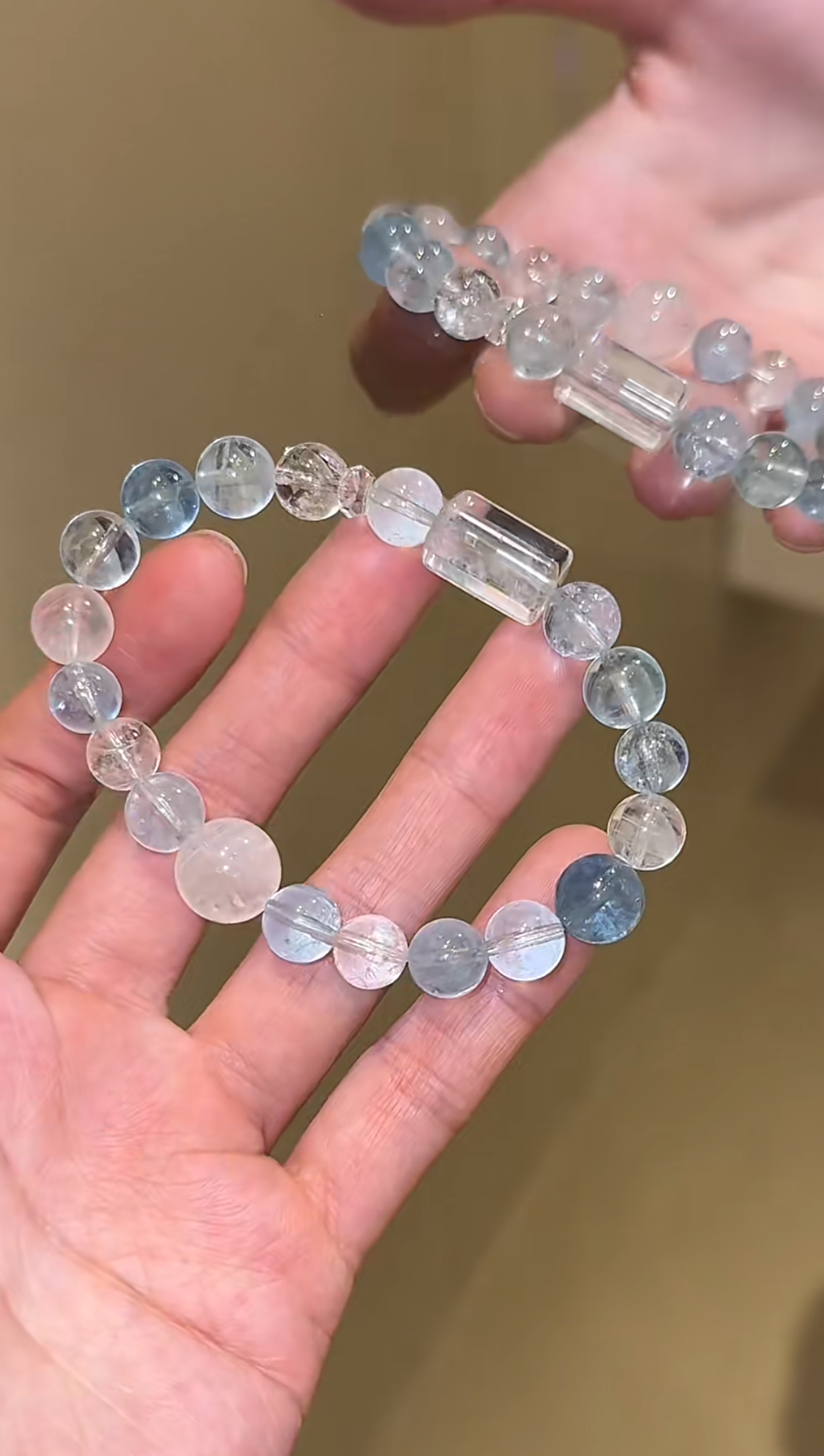 Held Multi-Aquamarine Bracelet, Ice-Flake Aquamarine Clarity, White Azeztulite & Blue Moonstone Accents, Water Energy Sparks Intuition Resonance