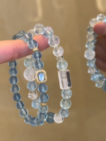 Stacked Devil’s Blue Aquamarine & Silver-Gold Bracelet, Translucent Glow, Water-Gold Energy Anchors Mental Balance