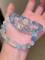 Worn Devil’s Blue Aquamarine & Silver-Gold Bracelet, Gradient Layers, Water-Gold Energy Hides Spiritual Whispers