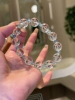 Worn Clear Quartz & Aquamarine Bracelet, Quartz’s Icy Transparency, Aquamarine’s Cool Clarity, Water-Gold Energy Anchors Inner Order