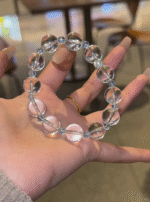 Held Clear Quartz & Aquamarine Bracelet, Quartz Beads’ Glow, Aquamarine Spacers, Water-Gold Energy Hides Spiritual Whispers