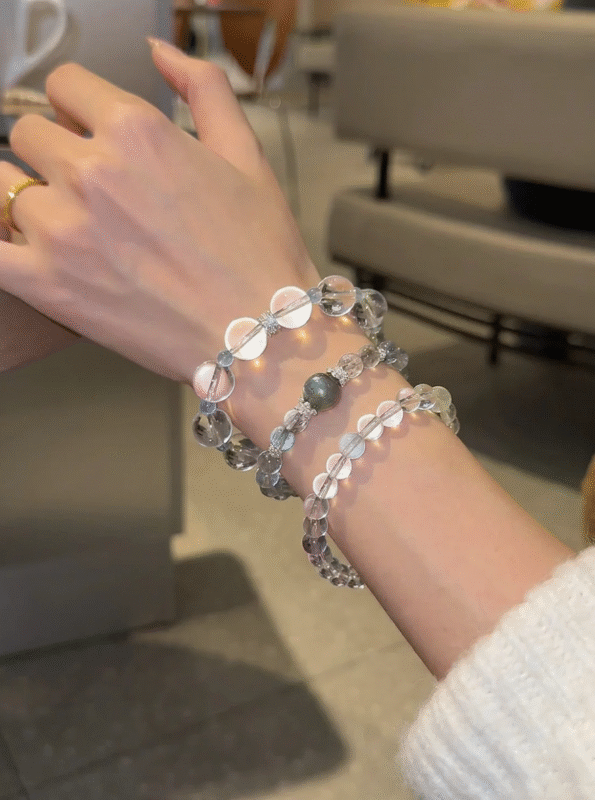 Stacked Clear Quartz & Aquamarine Bracelet, Quartz & Silver Synergy, Aquamarine Spacers, Water-Gold Energy Boosts Inspiration Resonance